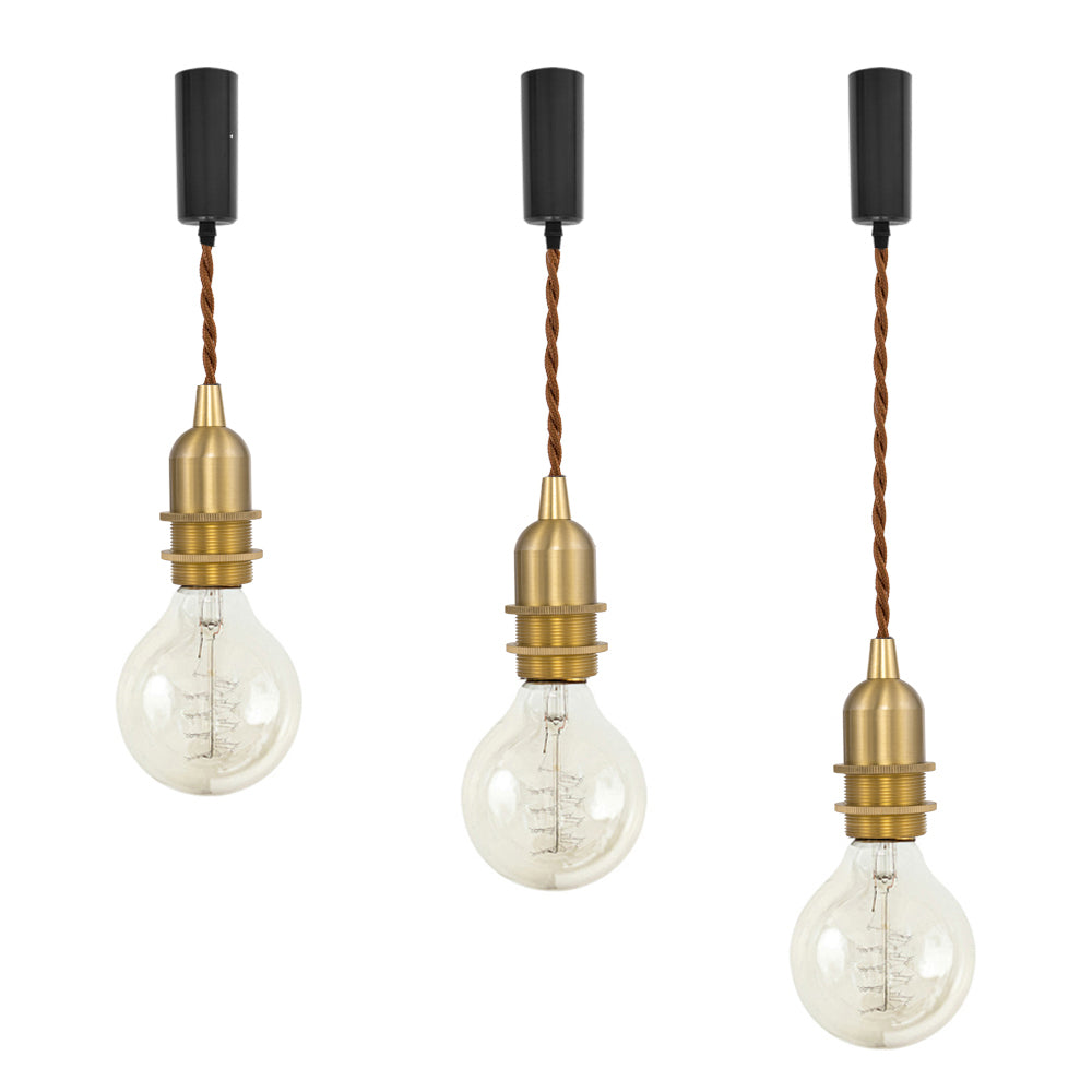FSLIVING E17 Brass Socket, Duct Rail Type, Cord Storage Cup Included, Freely Adjustable Length, With Switch, Retro 1 Light Pendant, Twisted Cord, Brass Plated Old Finish, Interior Lighting, Cafe, LED Bulb Compatible, Light Socket, Duct Rail Light, Lightin