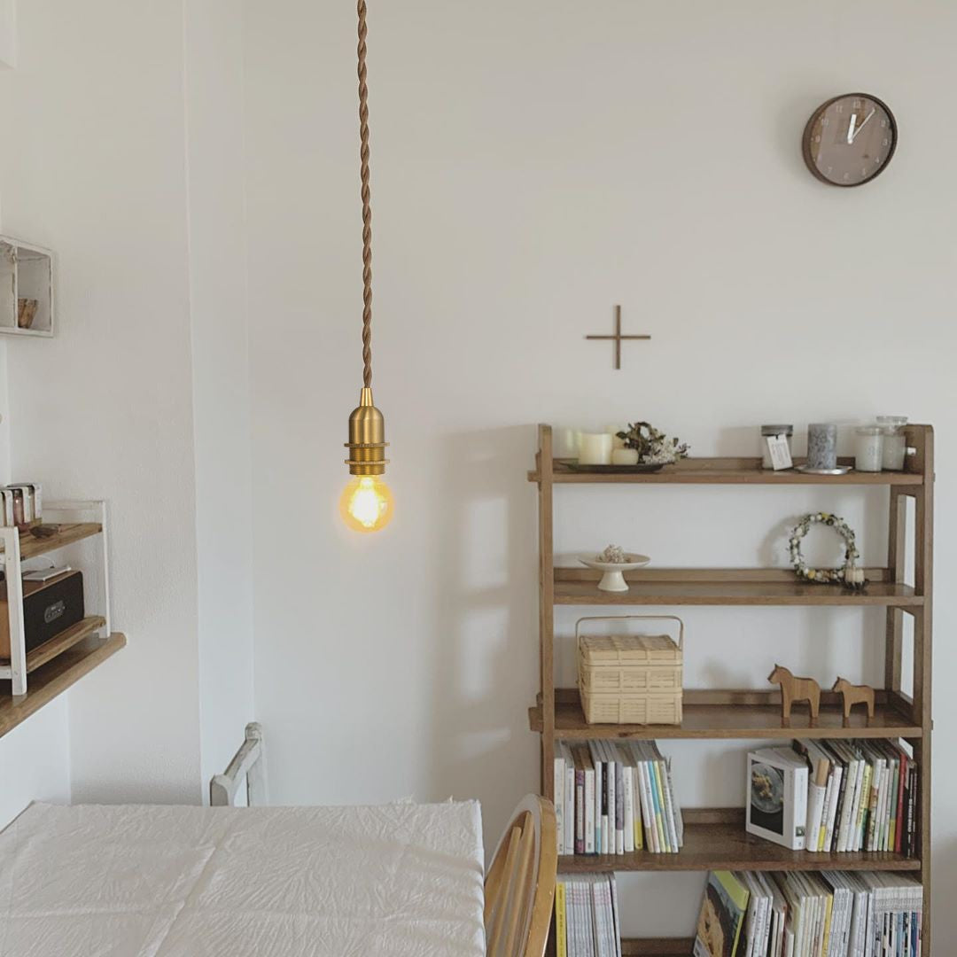 FSLIVING E17 Brass Socket, Duct Rail Type, Cord Storage Cup Included, Freely Adjustable Length, With Switch, Retro 1 Light Pendant, Twisted Cord, Brass Plated Old Finish, Interior Lighting, Cafe, LED Bulb Compatible, Light Socket, Duct Rail Light, Lightin