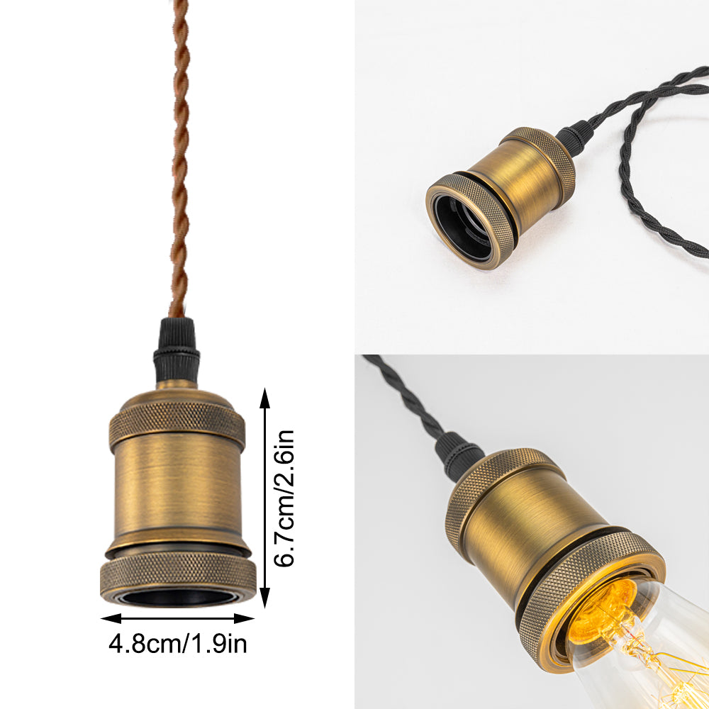 FSLIVING レトロソケット 1灯ペンダント 茶色コード インテリア照明 カフェ LED電球対応 E26 ライトソケット