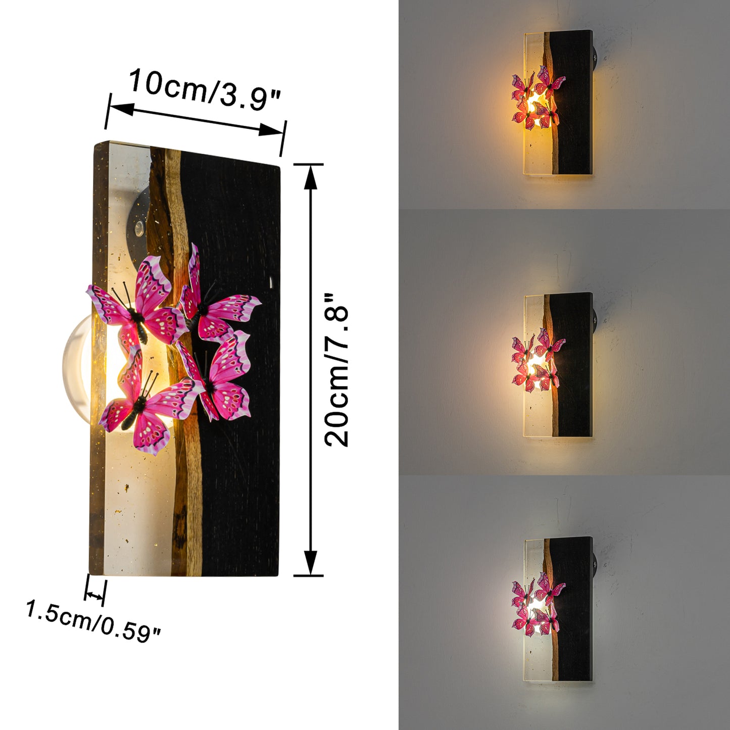FSLiving かわいい お蝶 和風 大自然 LED 電池式 雰囲気ライト ブラケットライト ウォールライト 目に優しい 間接照明 卓上ライト ベッドサイドランプ 壁掛けライト 目に優しい キッチンライトアルミ 屋内照明 ナットライト 授乳ライト 美容院 工事不要