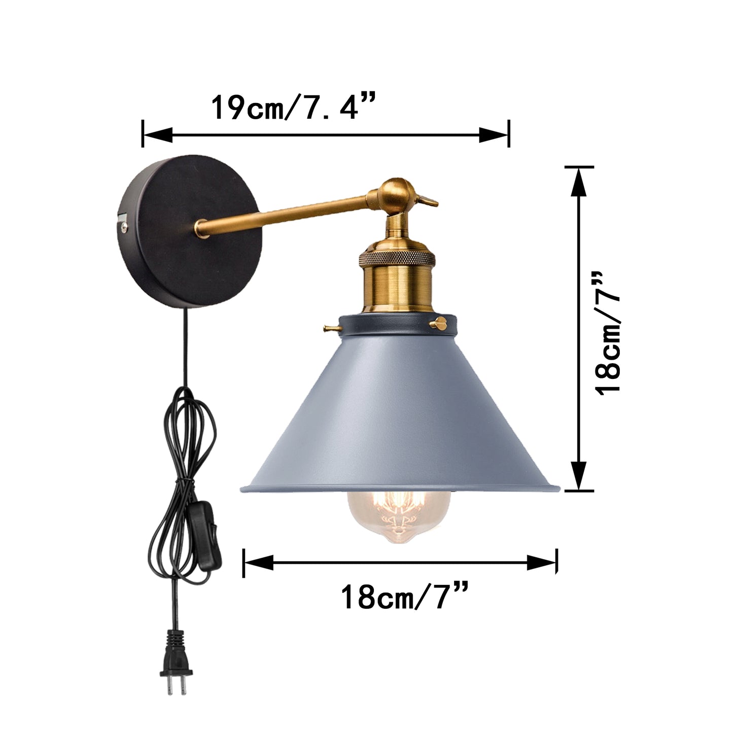 FSLiving Bracket Light, Adjustable Angle, No Drilling Required, Fixed by Wall Hook, Outlet Type, E26 Base with ON/OFF Switch