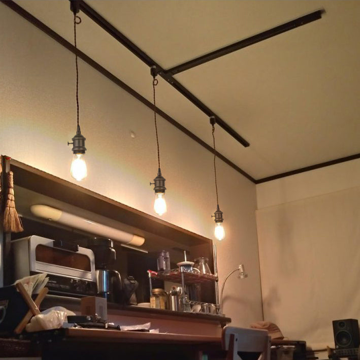 FSLIVING 3er-Pack Anpassbare Kabellänge Braun Retro 1-Licht-Anhänger mit Schalter Antik-Schnur Messingbeschichtetes Finish Innenbeleuchtung Café LED-Glühbirne kompatibel