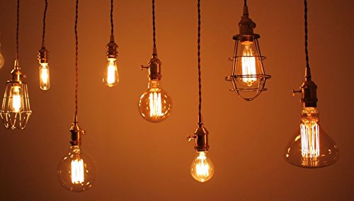 FSLIVING Pack of 3 Customizable Cord Length Brown Retro 1 Light Pendant with Switch Antique String Brass Plated Finish Interior Lighting Cafe LED Bulb Compatible