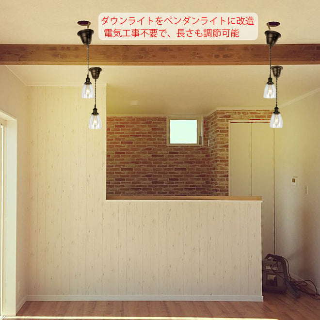 FSLiving カバー付き E26プラグ ダウンライト対応 斜め天井対応 賃貸対応 ダウンライト用ペンダントライト ダウンライトをペンダントライトに変更 レトロ 雰囲気変え 賃貸照明