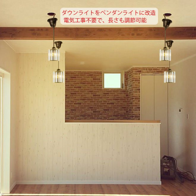 FSLiving カバー付き E26プラグ ダウンライト対応 斜め天井対応 賃貸対応 ダウンライト用ペンダントライト ダウンライトをペンダントライトに変更 レトロ 雰囲気変え 賃貸照明