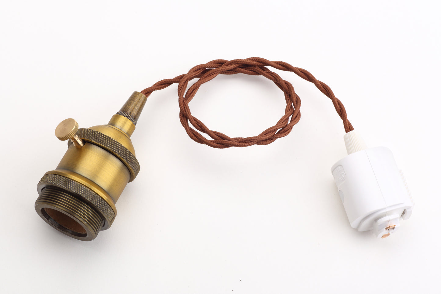 FSLIVING Pack of 3 Customizable Cord Length Brown Retro 1 Light Pendant with Switch Antique String Brass Plated Finish Interior Lighting Cafe LED Bulb Compatible