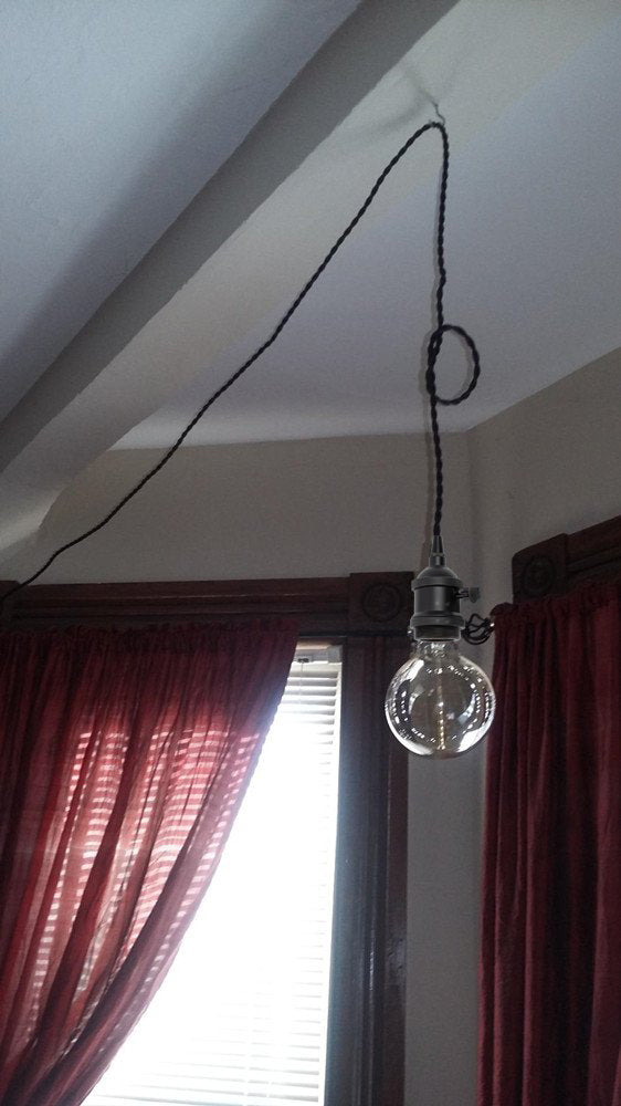 FSLIVING Steckdosentyp Schalterkabel Braun Retro 1 Licht Anhänger Twisted Cord Innenbeleuchtung Café LED Birne Kompatibel E26