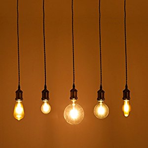 FSLIVING Pack of 3 Customizable Cord Length Brown Retro 1 Light Pendant with Switch Antique String Brass Plated Finish Interior Lighting Cafe LED Bulb Compatible