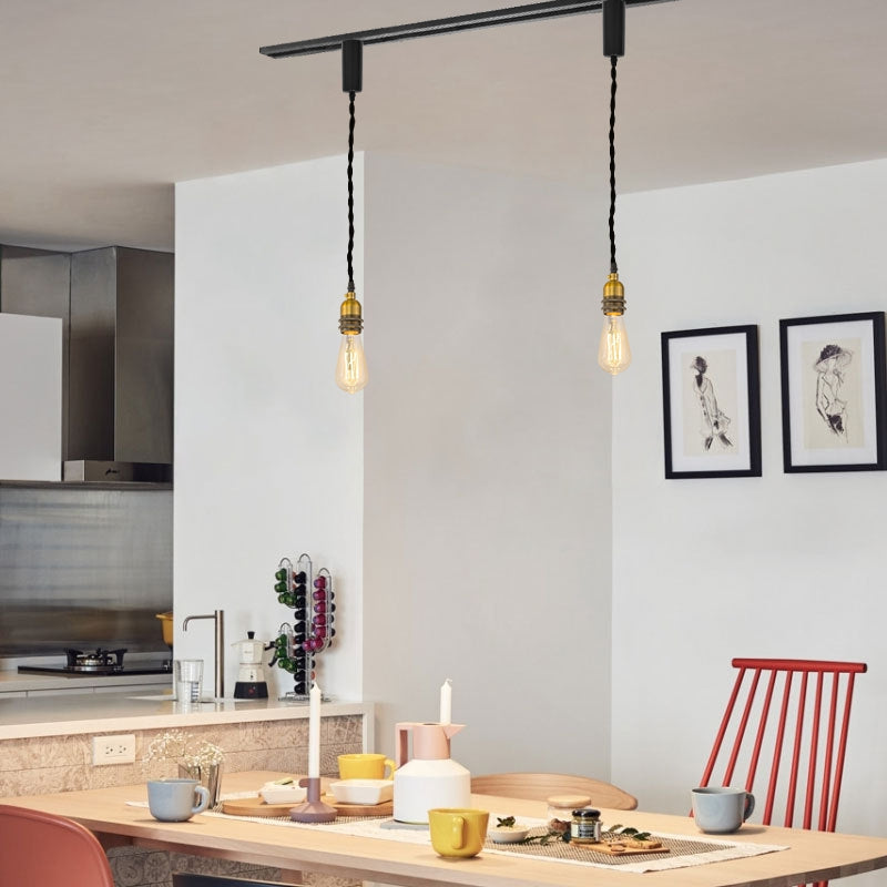 FSLIVING Light Socket with Cord Storage Cup Retro 1 Light Pendant Twisted Cord Brass Plated Old Finish Interior Lighting Cafe LED Bulb Compatible Light Socket Duct Rail Light Lighting Rail Light E26