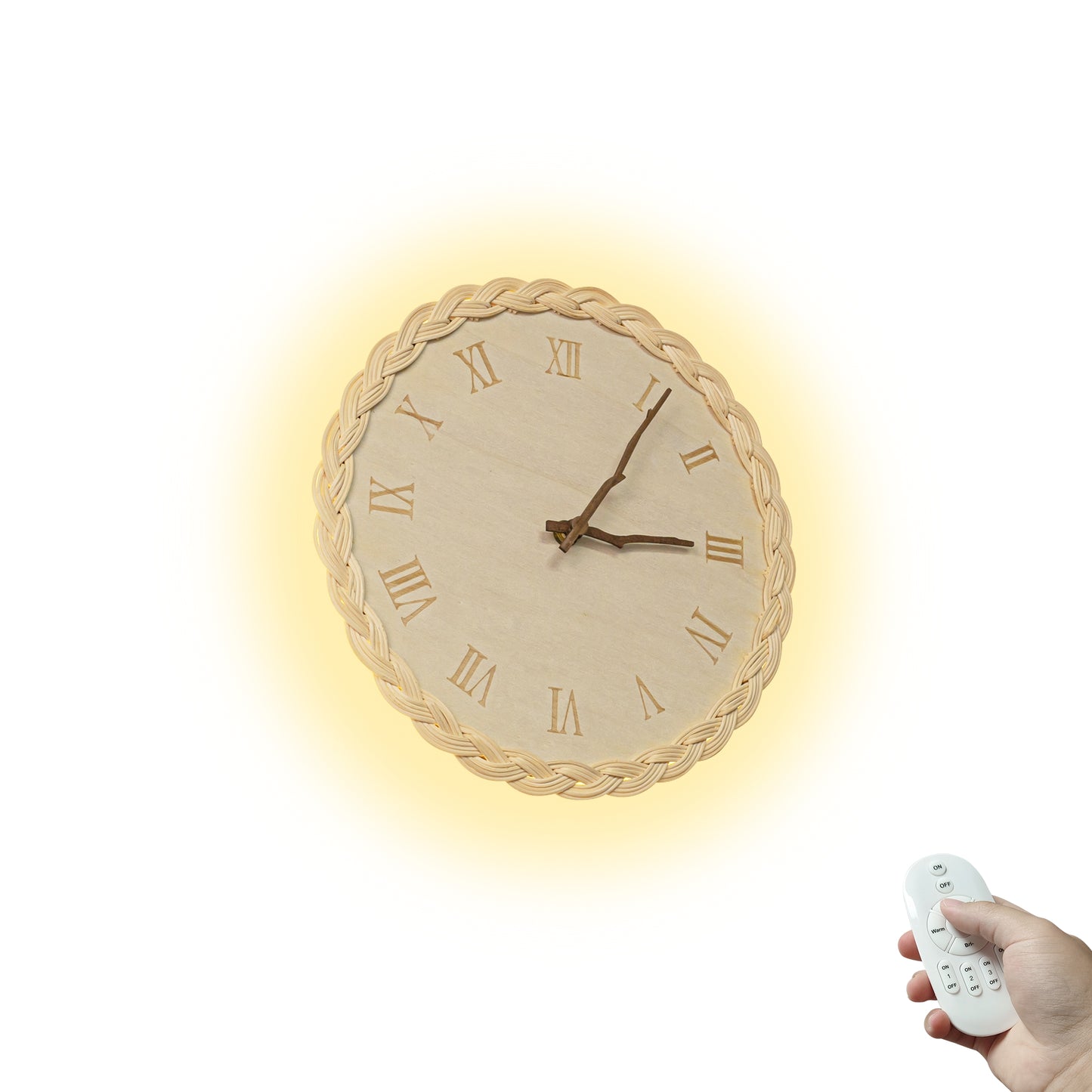 FSLiving 【電気工事不要】充電式 ウッド 発光 掛け時計 部屋飾り クロック 木製 ブラケットライトフック付き 間接照明 壁掛け照明 雰囲気 賃貸照明 賃貸 壁掛け BD2634