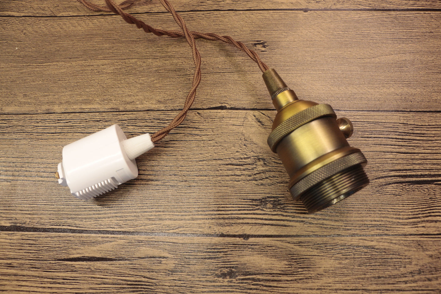 FSLIVING Pack of 3 Customizable Cord Length Brown Retro 1 Light Pendant with Switch Antique String Brass Plated Finish Interior Lighting Cafe LED Bulb Compatible