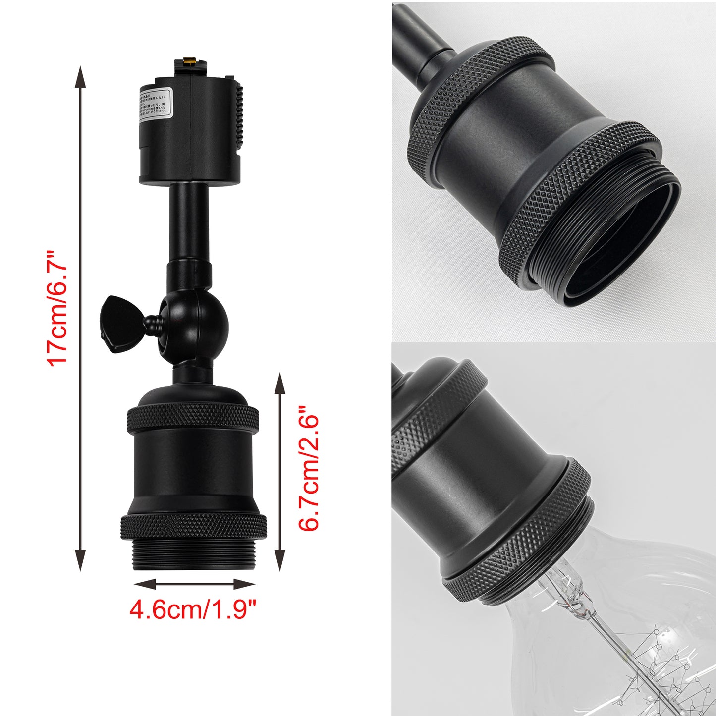 FSLiving 3個パックブラック LEDスポットライトダクトレール用 スポットライトダクトレール用 E26口金 ライティングレール照明器具 照射角度調節可能 レトロソケット