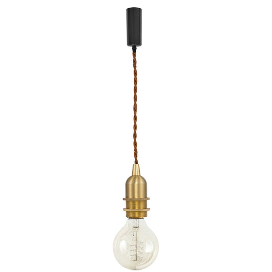 FSLIVING E17 Brass Socket, Duct Rail Type, Cord Storage Cup Included, Freely Adjustable Length, With Switch, Retro 1 Light Pendant, Twisted Cord, Brass Plated Old Finish, Interior Lighting, Cafe, LED Bulb Compatible, Light Socket, Duct Rail Light, Lightin