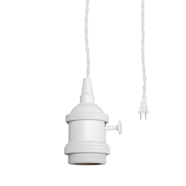 FSLIVING コンセント式  回転スイッチ付き レトロ １灯ペンダント ツイストコード インテリア照明 カフェ LED電球対応 E26 ホワイト