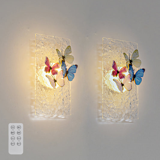 FSLiving かわいい お蝶 水の波紋 大自然 LED 電池式 リモコン付き 雰囲気ライト ブラケットライト ウォールライト  目に優しい 間接照明 卓上ライト ベッドサイドランプ 壁掛けライト  目に優しい キッチンライトアルミ 屋内照明 ナットライト 授乳ライト 美容院 工事不要 ナイトライト カラフル