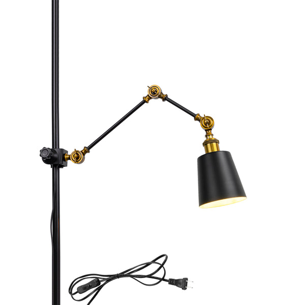 FSLiving 縦アクセサリー対応 ブラケットライト 突っ張り棒対応 アーム式 調節可能 ランプアーム 棒などの縦アクセサリーに固定可能 クリップライト E26 マットブラック レトロ 新生活 賃貸照明 賃貸対応照明器具 BD2788-ZX-DZ18X10