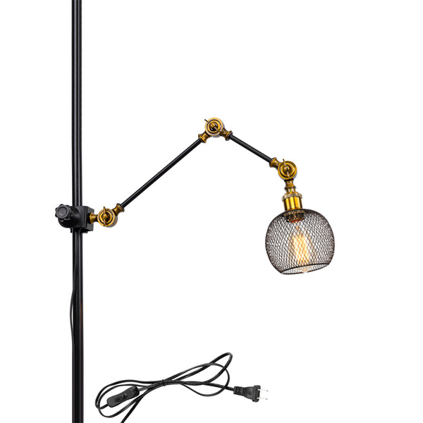 FSLiving 縦アクセサリー対応 ブラケットライト 突っ張り棒対応 アーム式 調節可能 ランプアーム 棒などの縦アクセサリーに固定可能 クリップライト E26 マットブラック レトロ 新生活 賃貸照明 賃貸対応照明器具 BD2788-ZX-DZ15YLK