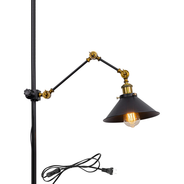 FSLiving 縦アクセサリー対応 ブラケットライト 突っ張り棒対応 アーム式 調節可能 ランプアーム 棒などの縦アクセサリーに固定可能 クリップライト E26 マットブラック レトロ 新生活 賃貸照明 賃貸対応照明器具 BD2788-ZX-DZ22