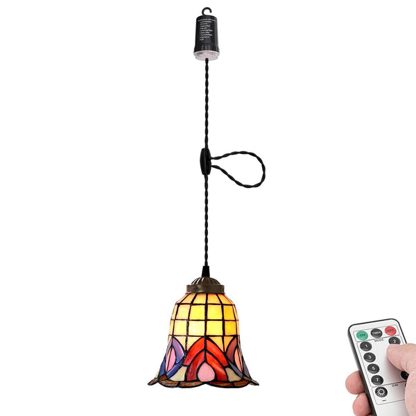 FSLIVING ペンダントライト 引掛けフック式 ティファニー ティファニーランプ チェーン付属 電池式 電池ボックス 吊り下げライト 雰囲気 リモコン付き 調光可 タイマー機能付き ８つの点灯モード選択可 賃貸照明 TB3144DCB-T1829