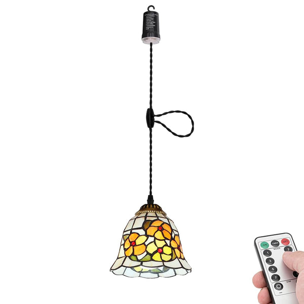 FSLIVING ペンダントライト 引掛けフック式 ティファニー ティファニーランプ チェーン付属 電池式 電池ボックス 吊り下げライト 雰囲気 リモコン付き 調光可 タイマー機能付き ８つの点灯モード選択可 賃貸照明 TB3144DCB-X256