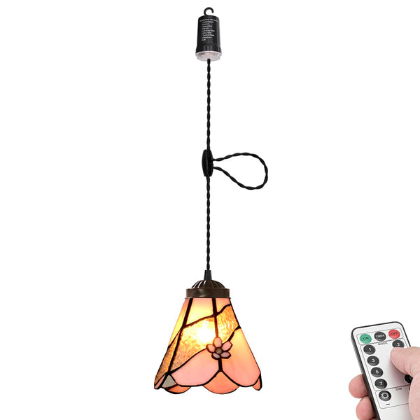 FSLIVING ペンダントライト 引掛けフック式 ティファニー ティファニーランプ チェーン付属 電池式 電池ボックス 吊り下げライト 雰囲気 リモコン付き 調光可 タイマー機能付き ８つの点灯モード選択可 賃貸照明 TB3144DCB-T1825