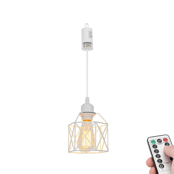 FSLiving ペンダントライト 引掛けフック式 電池式 電池ボックス 吊り下げライト コード長さ100cm リモコン付き 調光可 タイマー機能付き ８つの点灯モード選択可 工事不要 玄関照明 インテリア照明 ペンダントランプ かわいい白いシェード
