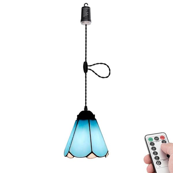 FSLIVING ペンダントライト 引掛けフック式 ティファニー ティファニーランプ チェーン付属 電池式 電池ボックス 吊り下げライト 雰囲気 リモコン付き 調光可 タイマー機能付き ８つの点灯モード選択可 賃貸照明 TB3144DCB-T303