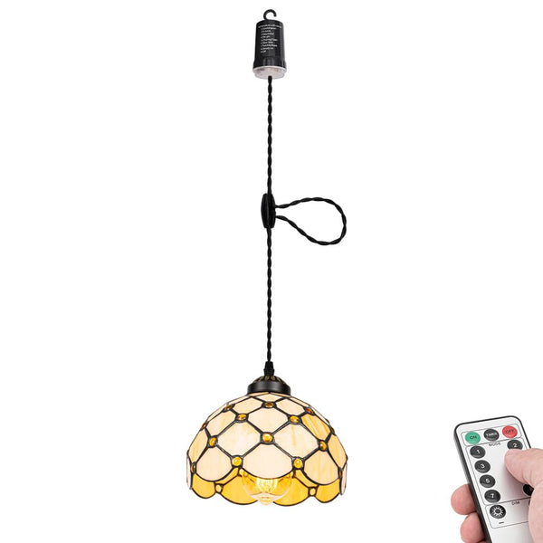 FSLIVING ペンダントライト 引掛けフック式 ティファニー ティファニーランプ チェーン付属 電池式 電池ボックス 吊り下げライト 雰囲気 リモコン付き 調光可 タイマー機能付き ８つの点灯モード選択可 賃貸照明 TB3144DCB-X272