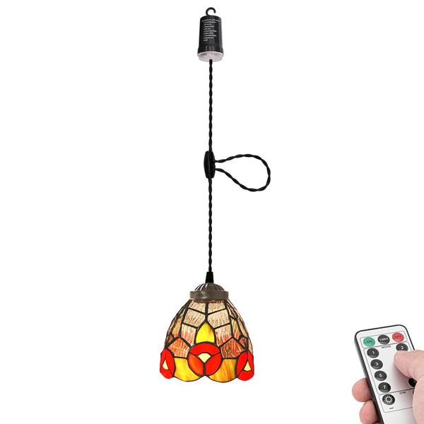 FSLIVING ペンダントライト 引掛けフック式 ティファニー ティファニーランプ チェーン付属 電池式 電池ボックス 吊り下げライト 雰囲気 リモコン付き 調光可 タイマー機能付き ８つの点灯モード選択可 賃貸照明 TB3144DCB-T1827