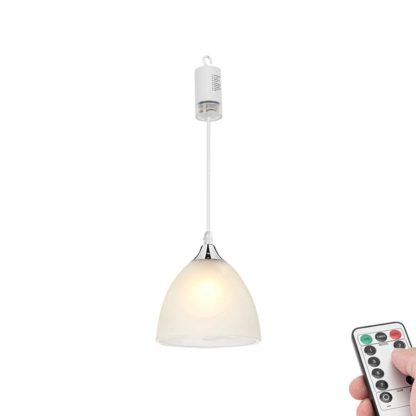 FSLiving ペンダントライト 引掛けフック式 電池式 電池ボックス 吊り下げライト コード長さ100cm リモコン付き 調光可 タイマー機能付き ８つの点灯モード選択可 工事不要 玄関照明 インテリア照明 ペンダントランプ ガラスシェード