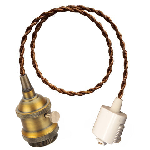 FSLIVING Pack of 3 Customizable Cord Length Brown Retro 1 Light Pendant with Switch Antique String Brass Plated Finish Interior Lighting Cafe LED Bulb Compatible