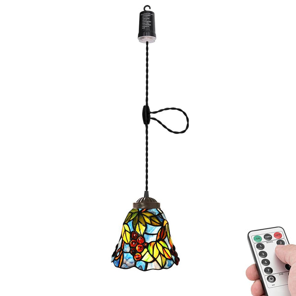 FSLIVING ペンダントライト 引掛けフック式 ティファニー ティファニーランプ チェーン付属 電池式 電池ボックス 吊り下げライト 雰囲気 リモコン付き 調光可 タイマー機能付き ８つの点灯モード選択可 賃貸照明 TB3144DCB-T1826