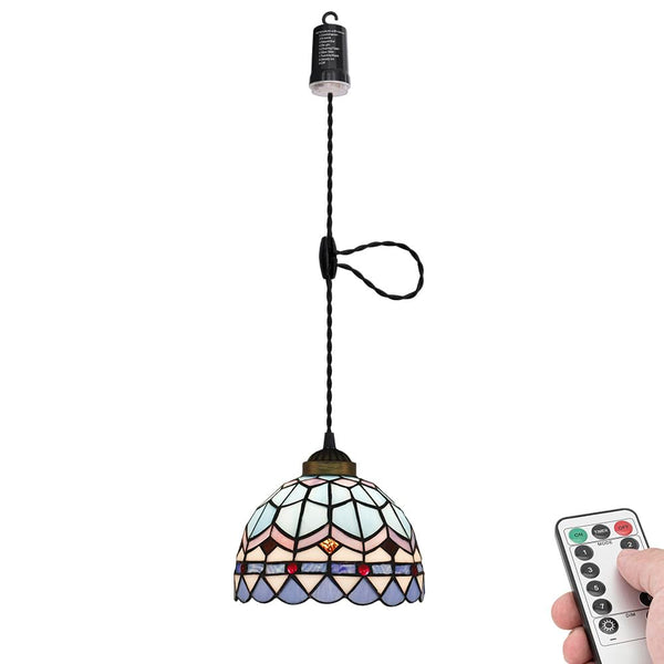FSLIVING ペンダントライト 引掛けフック式 ティファニー ティファニーランプ チェーン付属 電池式 電池ボックス 吊り下げライト 雰囲気 リモコン付き 調光可 タイマー機能付き ８つの点灯モード選択可 賃貸照明 TB3144DCB-X271