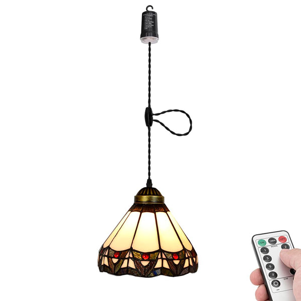 FSLIVING ペンダントライト 引掛けフック式 ティファニー ティファニーランプ チェーン付属 電池式 電池ボックス 吊り下げライト 雰囲気 リモコン付き 調光可 タイマー機能付き ８つの点灯モード選択可 賃貸照明 TB3144DCB-X266