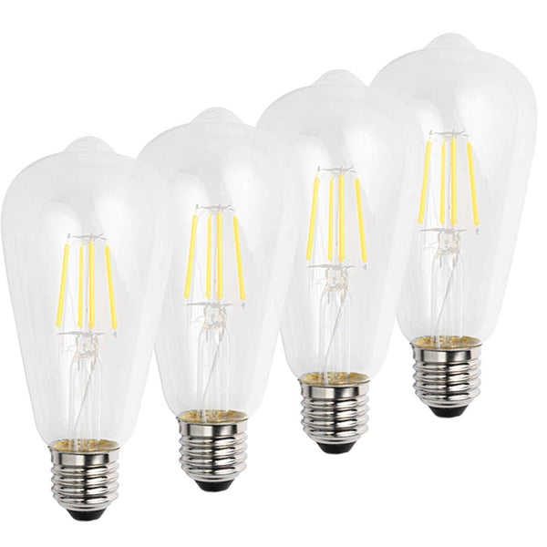 FSLiving 4個入 DC 5ボルト 2700k 4W LED フィラメント ST64 電球 E26 ミディアムベース ランプ 低いボルテージ ボート ソーラー レトロ エジソン 5V 調光対応