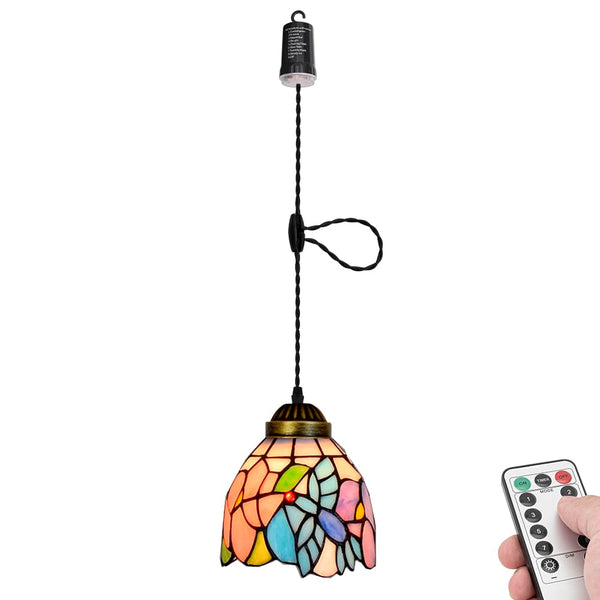 FSLIVING ペンダントライト 引掛けフック式 ティファニー ティファニーランプ チェーン付属 電池式 電池ボックス 吊り下げライト 雰囲気 リモコン付き 調光可 タイマー機能付き ８つの点灯モード選択可 賃貸照明 TB3144DCB-X259