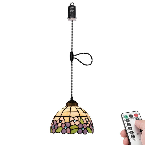 FSLIVING ペンダントライト 引掛けフック式 ティファニー ティファニーランプ チェーン付属 電池式 電池ボックス 吊り下げライト 雰囲気 リモコン付き 調光可 タイマー機能付き ８つの点灯モード選択可 賃貸照明 TB3144DCB-X275