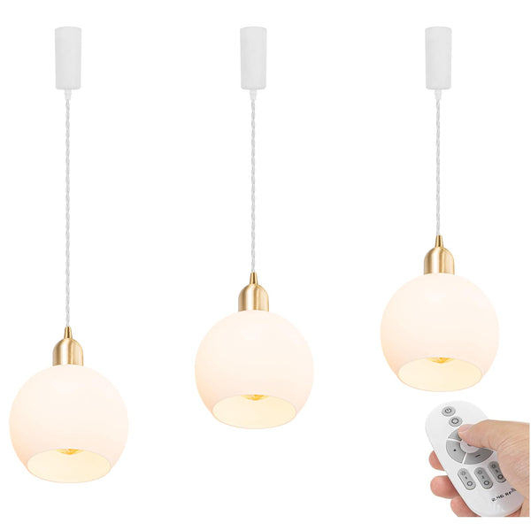 FSLiving 3個パック リモコン付き 調光調色 LED電球付属 ガラスペンダントライト 長さ調節可 コード収納カップ付き インテリア照明 北欧 ペンダントランプ おしゃれ インテリア用 照明器具 吊り下げ ライト E26 キッチン ダクトレールライト