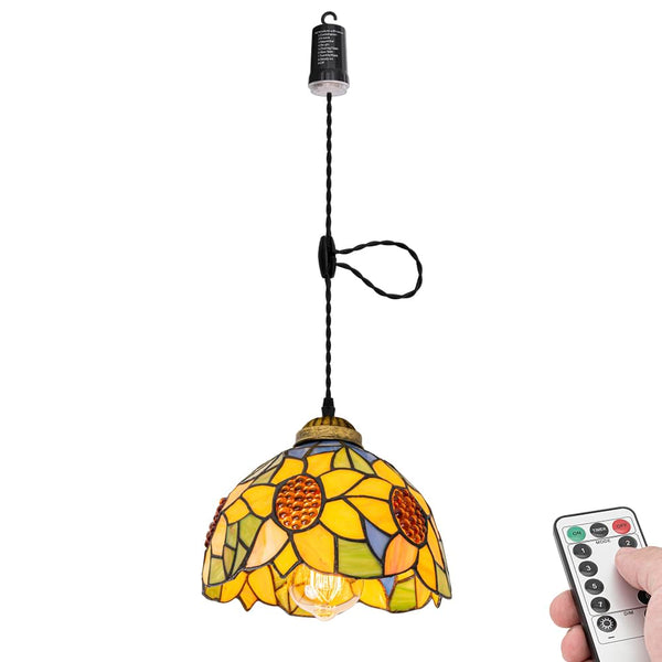 FSLIVING ペンダントライト 引掛けフック式 ティファニー ティファニーランプ チェーン付属 電池式 電池ボックス 吊り下げライト 雰囲気 リモコン付き 調光可 タイマー機能付き ８つの点灯モード選択可 賃貸照明 TB3144DCB-X263