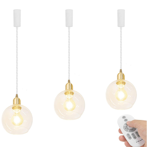 FSLiving 3個パック 調光調色 LED電球付属 ガラスペンダントライト 長さ調節可 コード収納カップ付き インテリア照明 北欧 ペンダントランプ おしゃれ インテリア用 照明器具 吊り下げ ライト E26 キッチン ダクトレールライト  クリア