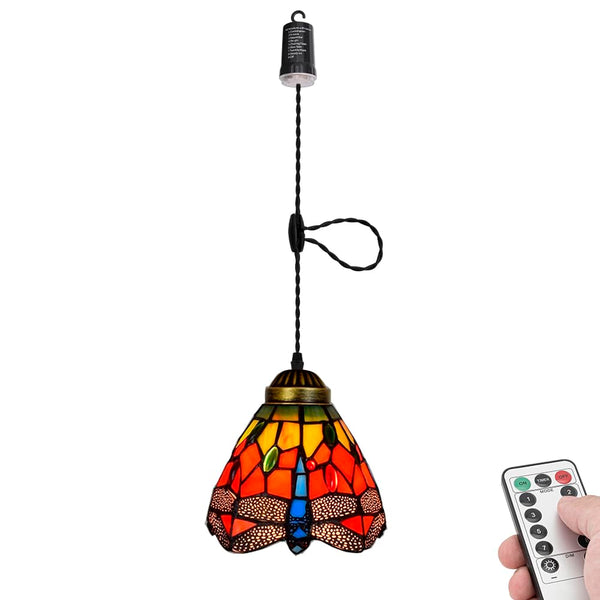 FSLIVING ペンダントライト 引掛けフック式 ティファニー ティファニーランプ チェーン付属 電池式 電池ボックス 吊り下げライト 雰囲気 リモコン付き 調光可 タイマー機能付き ８つの点灯モード選択可 賃貸照明 TB3144DCB-X261