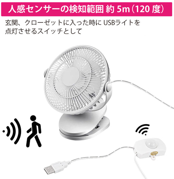 FSLiving USB扇風機 人感センサー付き 卓上扇風機 自然の風 卓上 & クリップ型 ブラシレスモーター 静音 感知式　