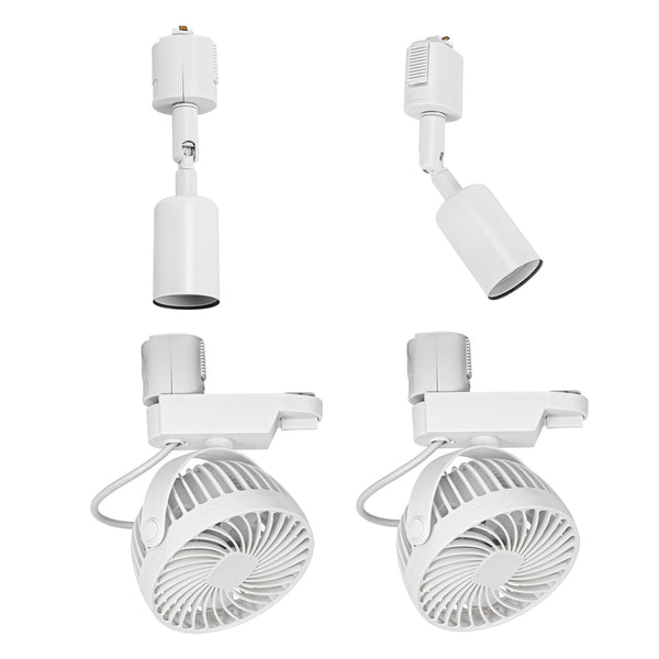 FSLiving 植物育成用セット ダクトレール用灯具2個 ダクトレール式 ライティングレール用 E26対応 電球別売り 植物用送風機2個 植物用サーキュレーター ダクトレール式 ホワイト本体 観葉植物 ペット用可 取付簡単 換気 空気循環 本体スイッチなし