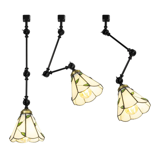 FSLiving  三個入り ダクトレールライト ティファニースシェード 角度自由調節 アーム付き ライティングレール用 玄関照明 賃貸照明 レトロ ガラスシェード XDD744B-T0297-GD-3