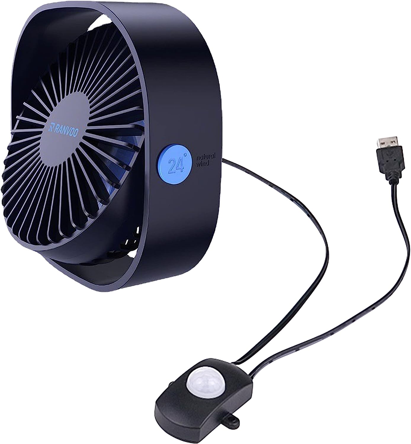 FSLiving USB-Lüfter mit Bewegungssensor, Desktop-Lüfter, natürlicher Wind, Desktop- und Clip-Typ, bürstenloser Motor, leise, empfindlich