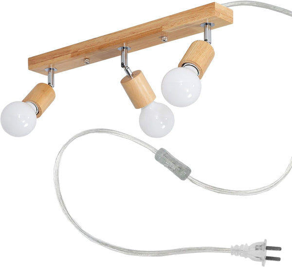 Venus 3灯 LEDスポットライト コンセント式 スポットライトライト E26口金 照明器具 LED対応 調光対応 照射角度調節可能 ライティング照明 木製 モダン 木柄 飾り ブラケットライト ウォールランプ 間接照明 コード長4.5m付き ON/OFFスイッチ付き 廊下 玄関 アイランド キッチン 店舗 新築リフォーム カフェ 工事不要 電球は別売り