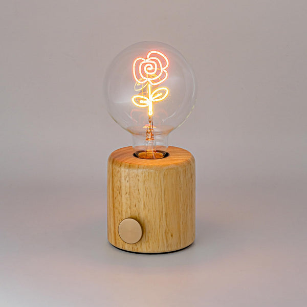 FSLiving 花の優しい灯り 充電式 LEDライト 木製モードライト  省エネ 装飾ランプ　お花デザイン電球付き テーブルランプ 調光 タイプC