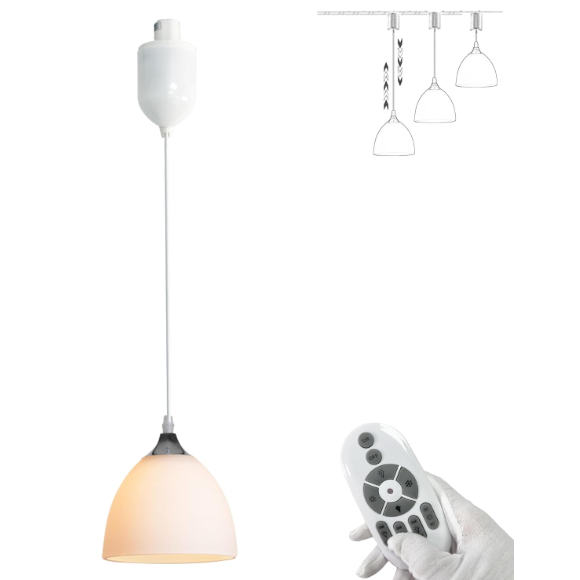 SKIVTGLAMP 最新登場 ダクトレール用 ペンダントライト コードを収納して長さ調整が可能 遠隔操作 LED 4W（60W形相当）エジソン電球 付き E26口金 レトロ 和風 北欧 コーヒー風 ホワイト ガラスランプシェード メタルケット ライティングレール ライト DIY 調光対応 モダン 飾り 1灯 電気 工事不要 セラミックス 1個入り（白）