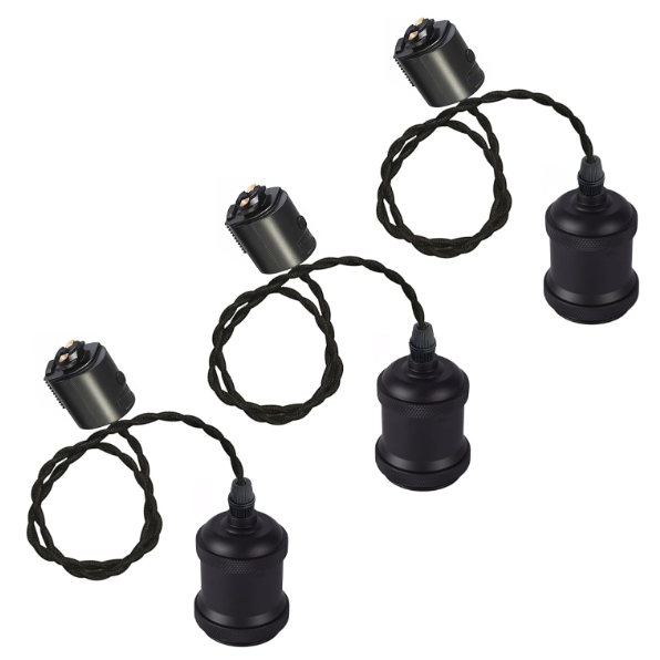 SKIVTGLAMP ダクトレール用 ペンダントライト 北欧 黒いコード30cm（3個セット）レール スポットライト 3灯 工事不要 E26口金 ソケット レトロ 和風 led対応 セラミックソケット 陶製 ブラックソケット 調光対応 スチール製 照明器具 配線ダクトレール カスタマイズ可能,9色（黒）