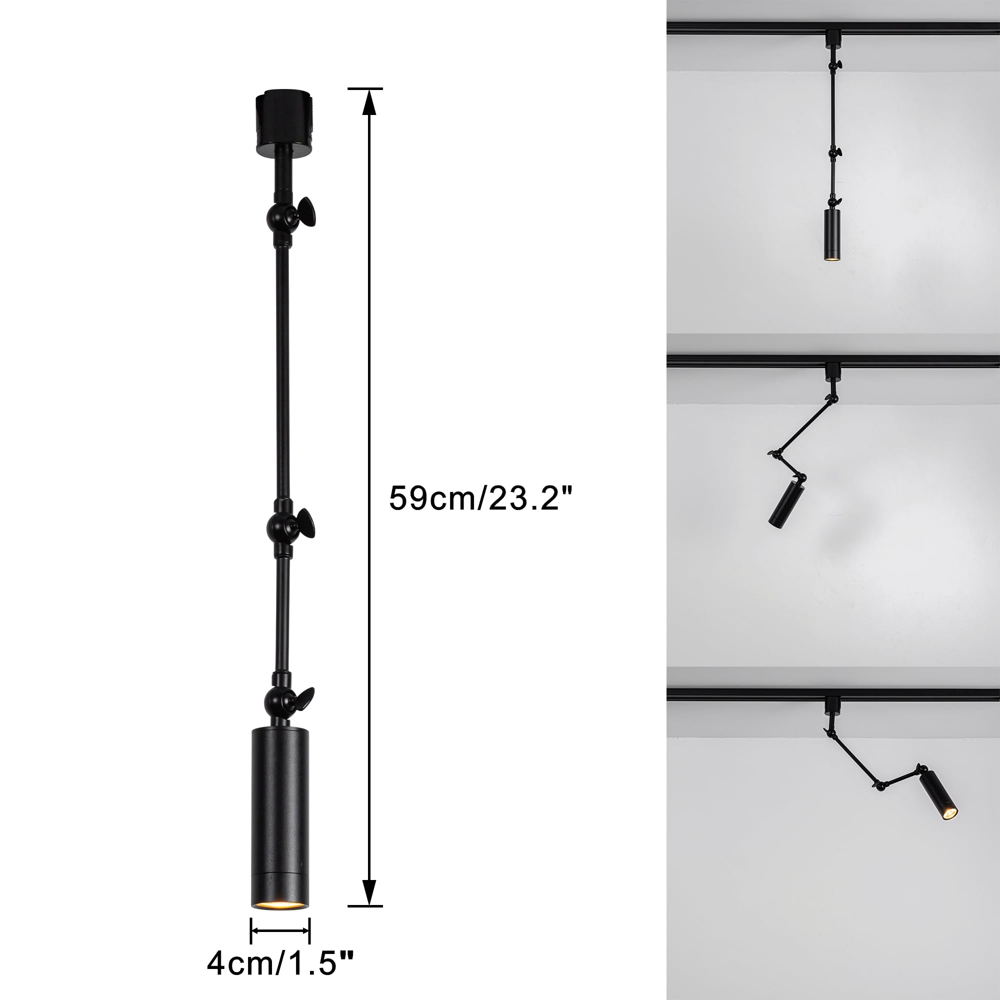 ダクトレールライト 調節可能角度 全長59cm コンパクトデザイン レールスポットライト